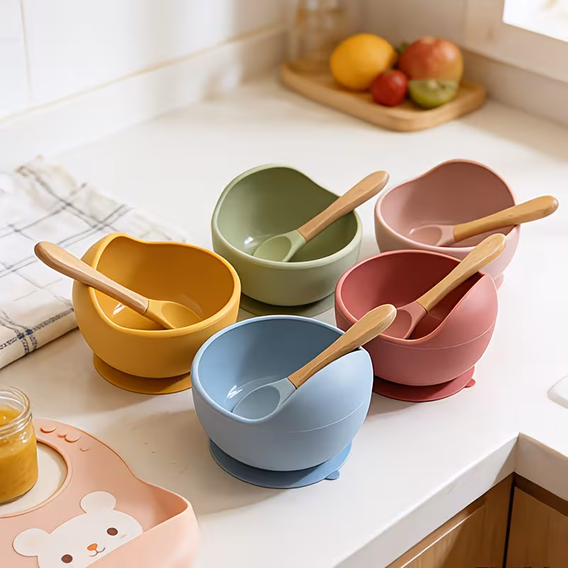 silicone baby feeding bowl and spoon sets