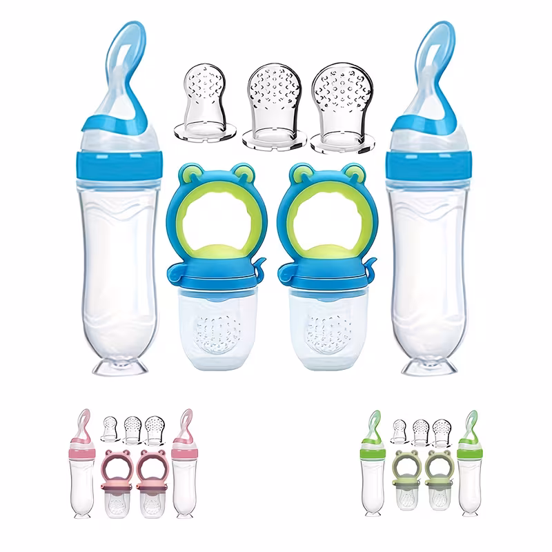 baby silicone squeeze feeding spoon and fruit pacifier teething feeder set